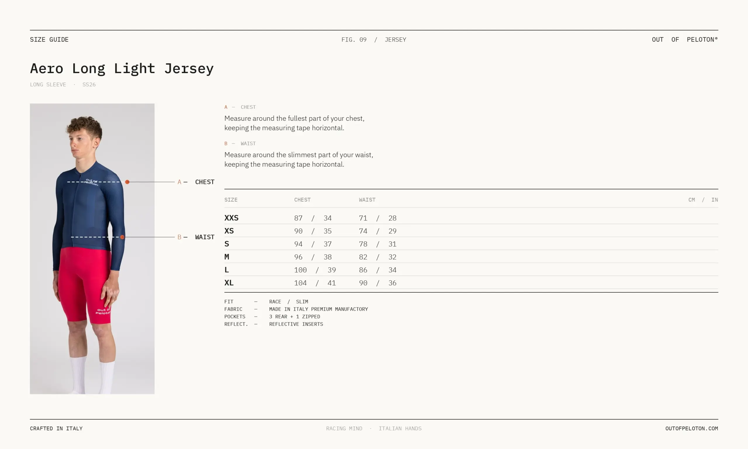 Aero Long Light Jersey size guide