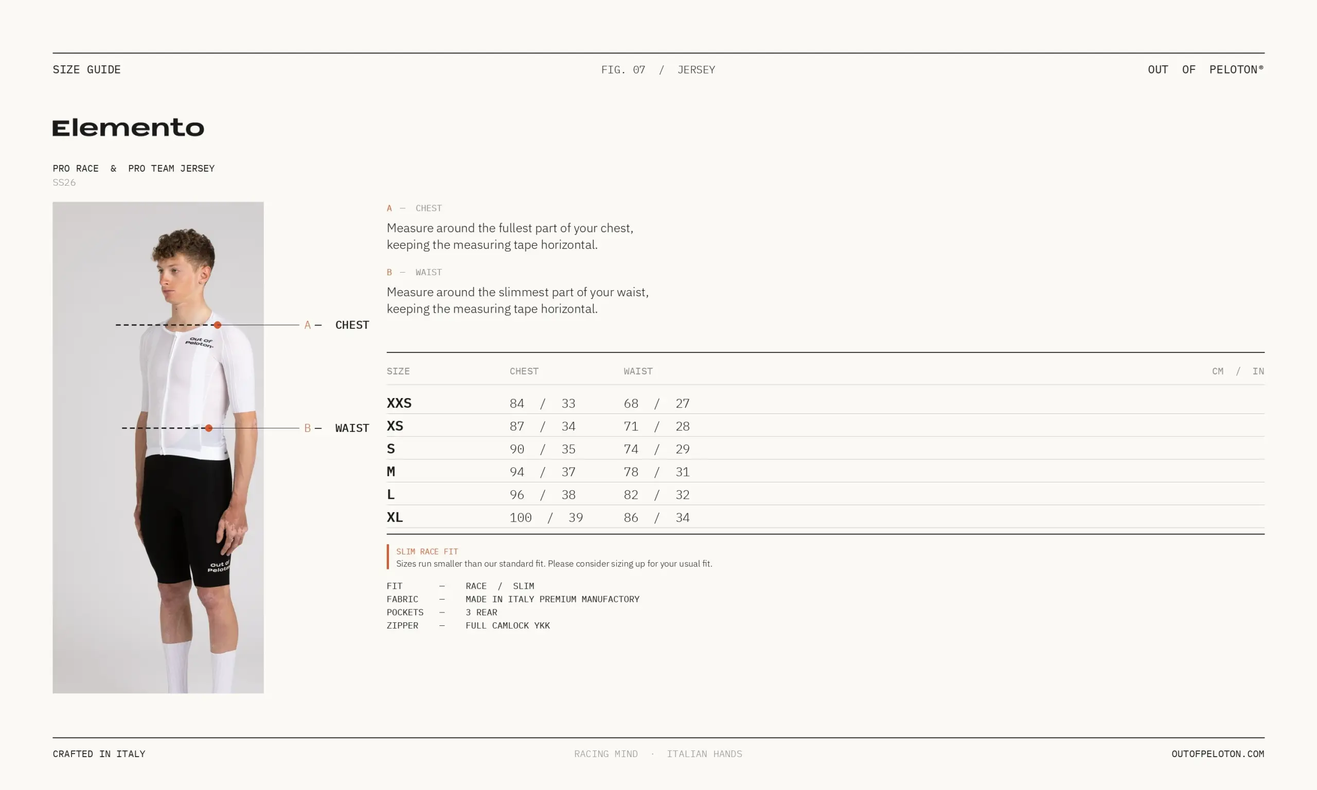Elemento Pro Race and Pro Team Jersey size guide