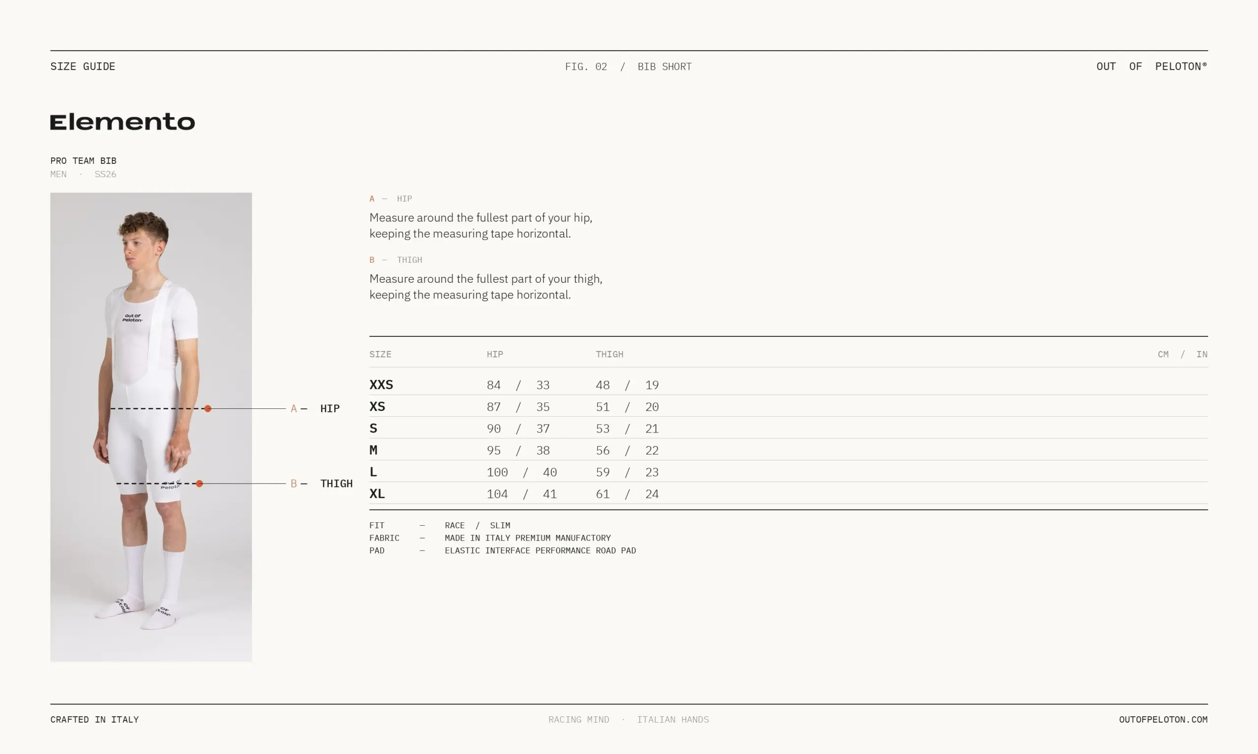 Elemento Pro Team Bib size guide