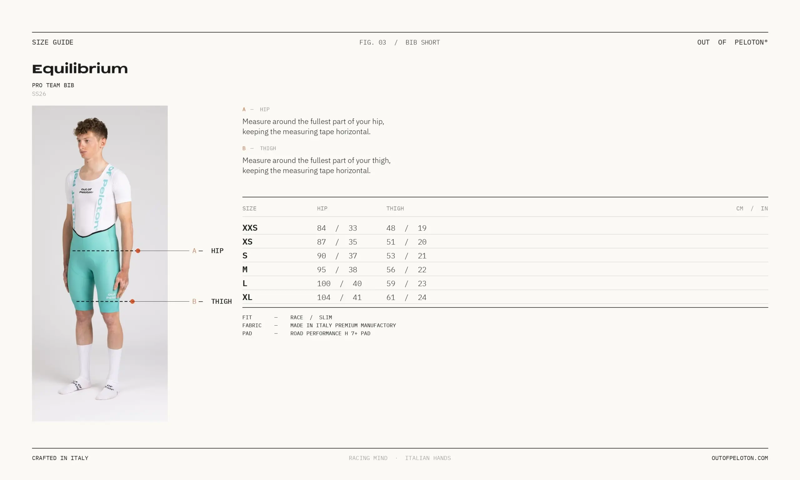 Equilibrium Pro Team Bib size guide