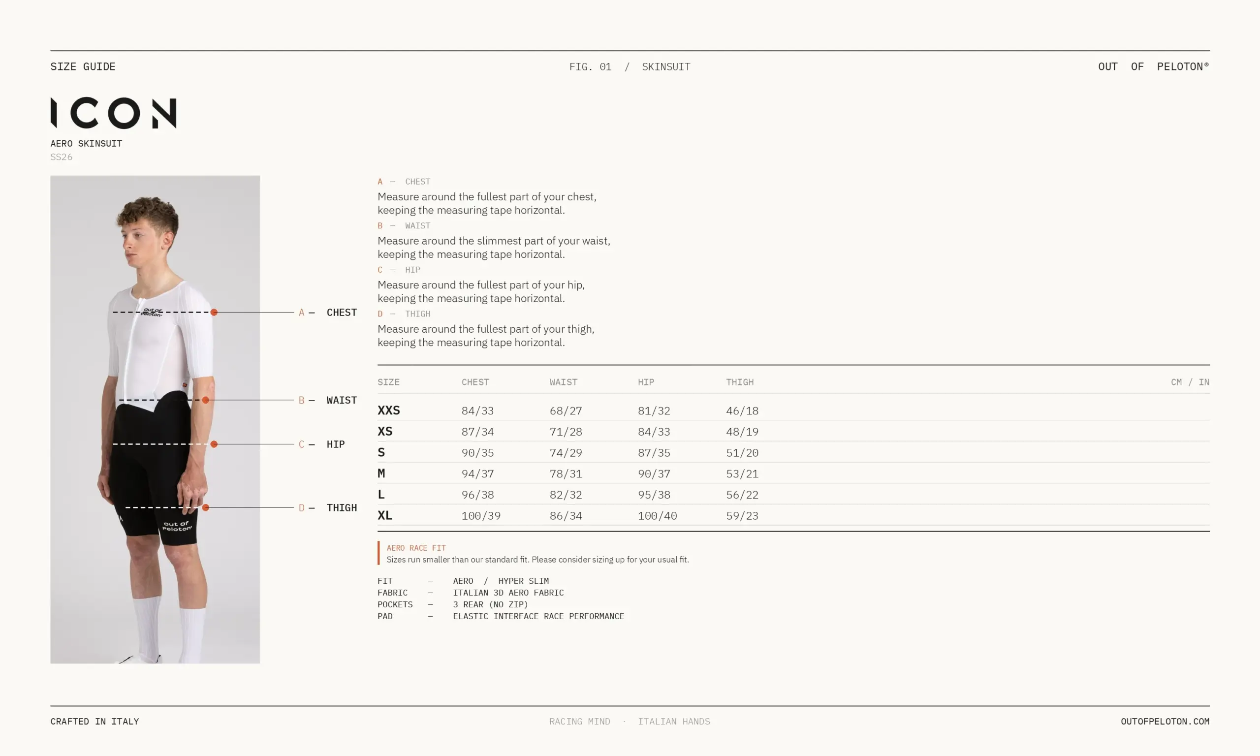 ICON Aero Skinsuit size guide