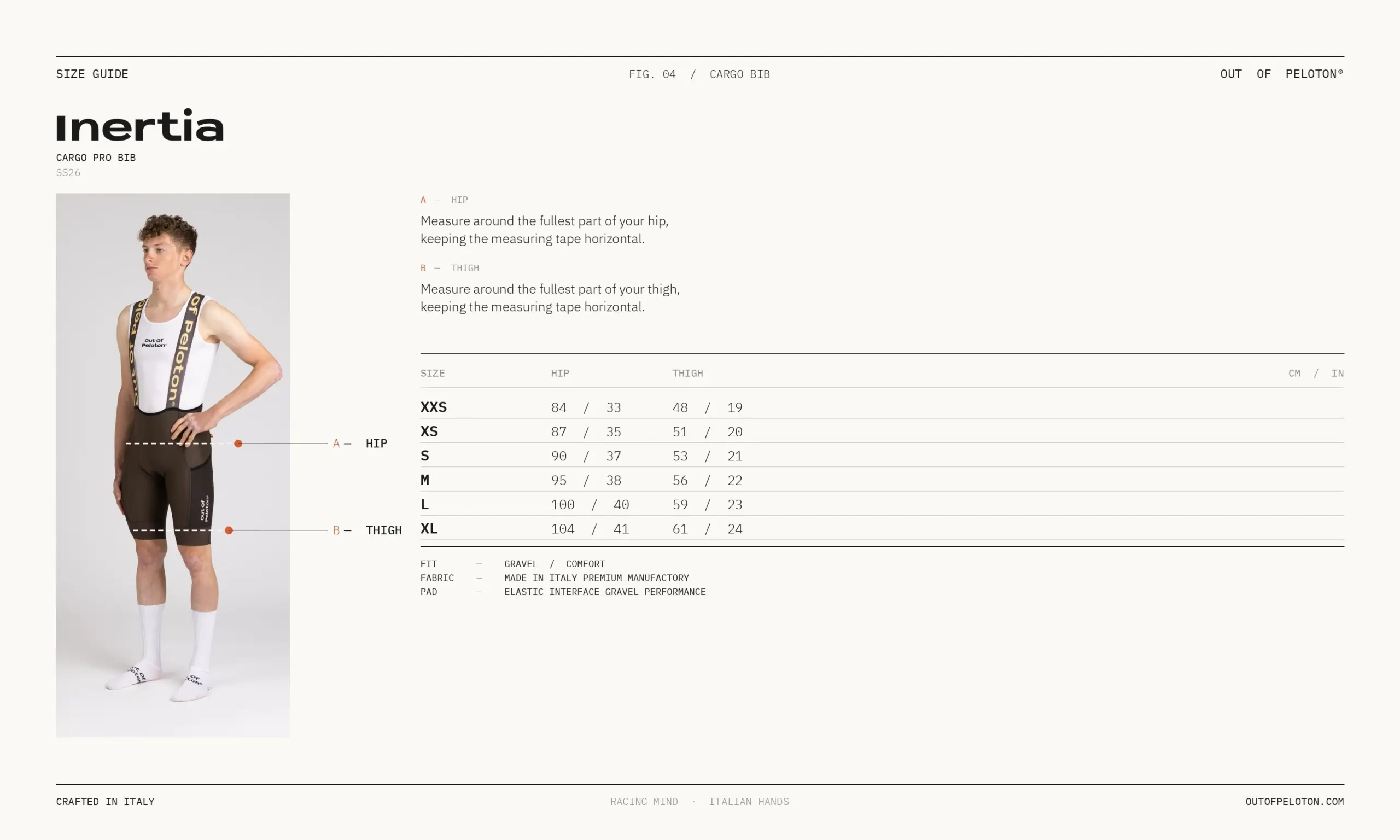 Inertia Cargo Pro Bib size guide